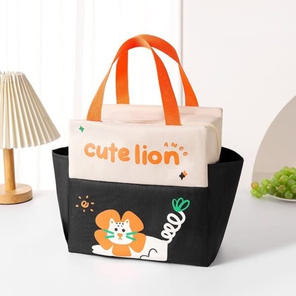 Double Pockets Large Capacity Lunch bag (Black color)