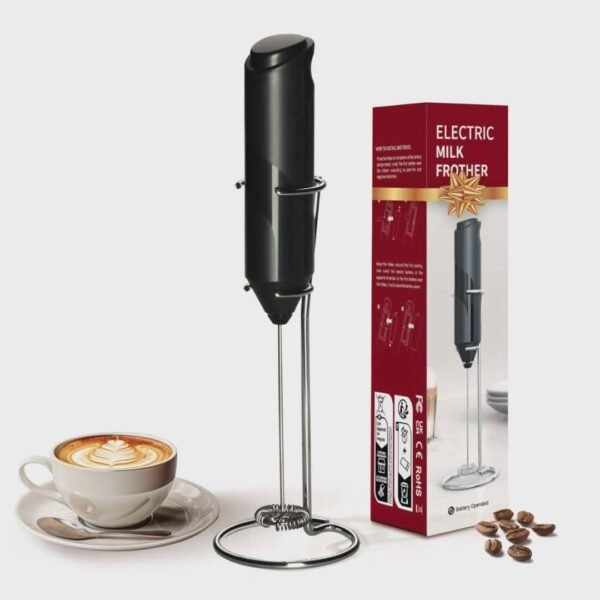 Handheld Electric Milk Frother Whisk Maker with Stainless Steel Stand Hand Drink Mixer for Egg Coffee Lattes Cappuccino Matcha